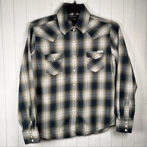 Powder River Outfitters Panhandle Blue Plaid Pearl Snap Light Shirt Outdoors L